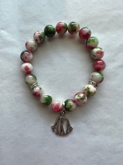 Alpha Kappa Alpha Natural Agate Beaded Monogram Charm Bracelet