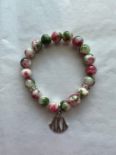 Alpha Kappa Alpha Natural Agate Beaded Monogram Charm Bracelet
