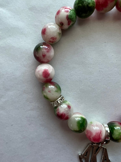 Alpha Kappa Alpha Natural Agate Beaded Monogram Charm Bracelet