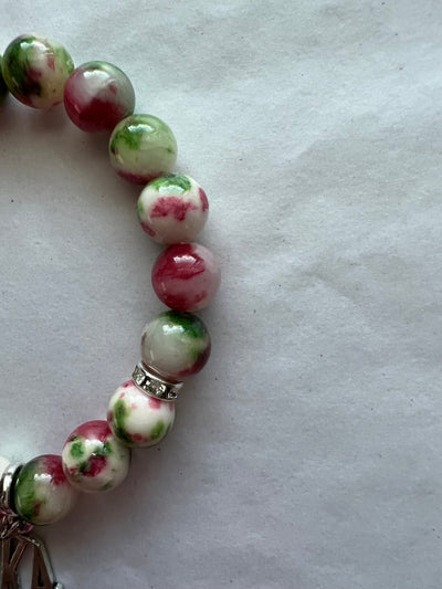 Alpha Kappa Alpha Natural Agate Beaded Monogram Charm Bracelet