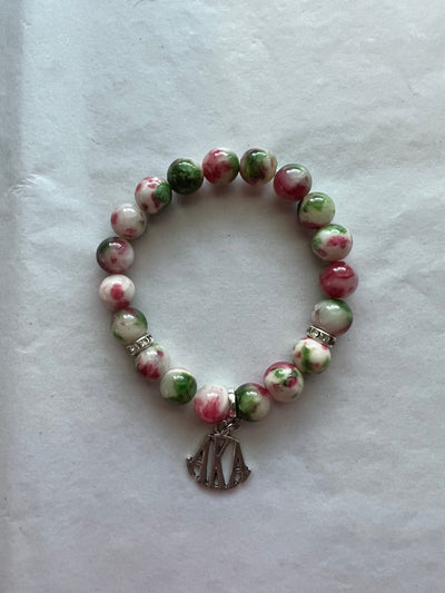 Alpha Kappa Alpha Natural Agate Beaded Monogram Charm Bracelet