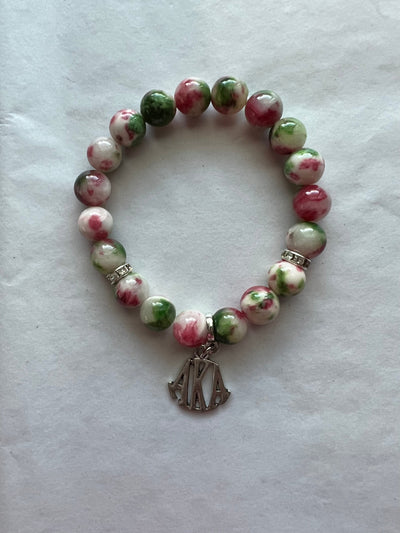 Alpha Kappa Alpha Natural Agate Beaded Monogram Charm Bracelet