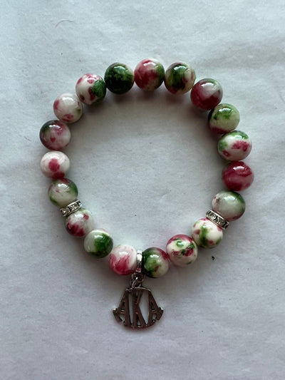 Alpha Kappa Alpha Natural Agate Beaded Monogram Charm Bracelet