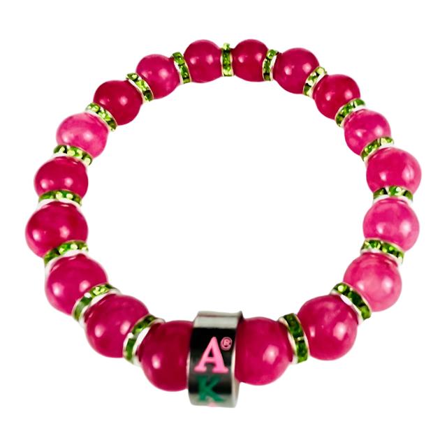 Alpha Kappa Alpha Natural Stone Beaded Bracelet Pink - Sorority Bracelets