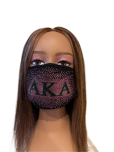 Alpha Kappa Alpha Rhinestone Bling Face Mask Pink Sprinkle