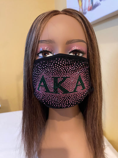 Alpha Kappa Alpha Rhinestone Bling Face Mask Pink Sprinkle