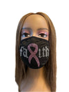 BREAST CANCER AWARENESS PINK RIBBON BLING FACE MASK RHINESTONE