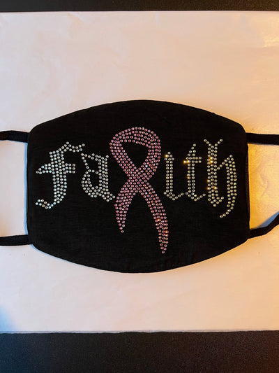 BREAST CANCER AWARENESS PINK RIBBON BLING FACE MASK RHINESTONE